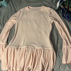 SHEIN Pink Bell Sleeve Ribbed Tunic